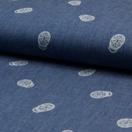 Printed Chambray Fabric | Skulls
