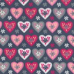 Cotton Print Fabric | Daisy Heart Grey