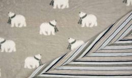 Double Sided Supersoft Fleece | Polar Bear - Stripe Taupe