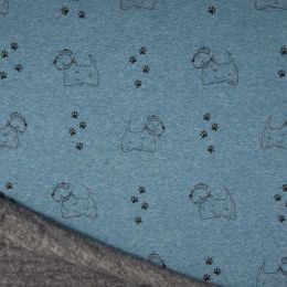 Luxury Sweatshirt Fabric | Blue Melange Scottie Dog Print