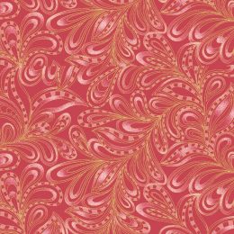 Cat-I-Tude 2 Fabric | Feathery Paisley Red Metallic