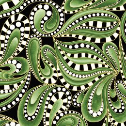 Cat-I-Tude Christmas Fabric | Paisley Tonal Swirl Green Metallic