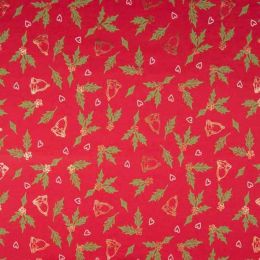 Jersey Cotton | Christmas Holly Bells Red - Foil