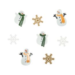Christmas Buttons, Assorted Festive Snowman & Snowflakes, 8pcs