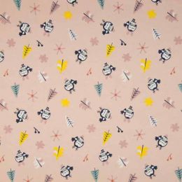 Jersey Cotton Fabric | Snowflake Funky Bird Dusty Pink