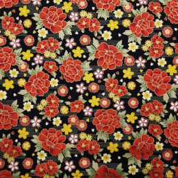 Japanese Sokya Fabric | Floral Red Metallic