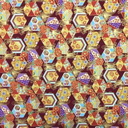 Japanese Sokya Fabric | Hexagon Red Metallic