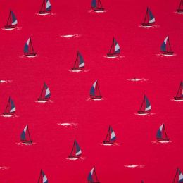 Jersey Cotton Fabric | Sailing Boats Red