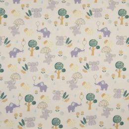 Jersey Cotton Fabric | Elephants Ecru