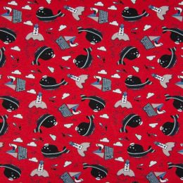 Jersey Cotton Fabric | Whales Red