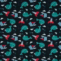 Jersey Cotton Fabric | Whales Navy