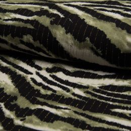 Viscose Crinkle Print Fabric | Khaki & Gold Metallic
