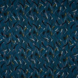 Viscose Twill Print Fabric | Abstract Autumn - Deep Aqua
