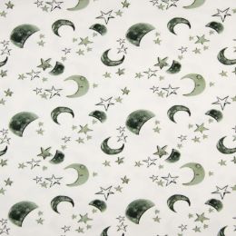 Jersey Cotton Fabric | Stars & Moon Dusty Green