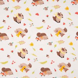 Jersey Cotton Fabric | Forest Animals White