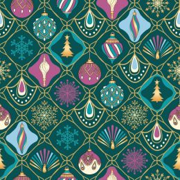 Stitch It, Festive Peacock Fabric | Decorative Baubles Green