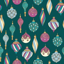 Stitch It, Festive Peacock Fabric | Baubles Green