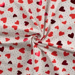 Cotton Rich Jersey Fabric | Foil - Love Hearts