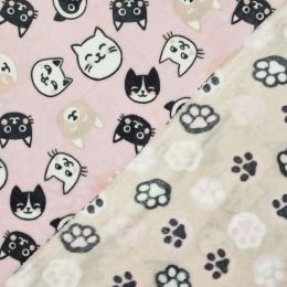 Double Sided Supersoft Fleece | Cats & Cat Feet Dusty Pink