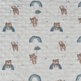 Premium Dimple Fleece Print | Bears & Rainbows Mint