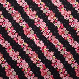 Japanese Ehine Fabric | Floral Garland Black