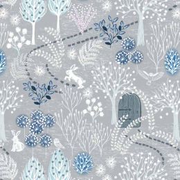 Secret Winter Garden Fabric | Winter Magic Grey With Pearl