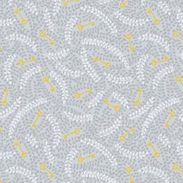 Secret Winter Garden Fabric | Leaves & Keys Grey Metallic