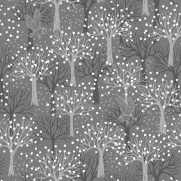 Secret Winter Garden Fabric | Owl Orchard Dark Grey With Pearl