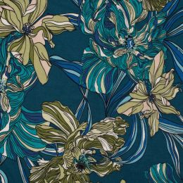 Viscose Jersey Fabric | Floral Teal
