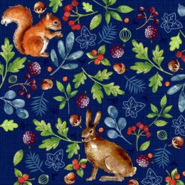 Nature Trail Cotton Fabric | Forest Animals Royal