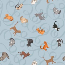 Paws & Claws Lewis & Irene Fabric | Cats On Light Blue