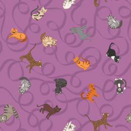Paws & Claws Lewis & Irene Fabric | Cats On Purple