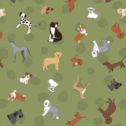 Paws & Claws Lewis & Irene Fabric | Dogs On Green