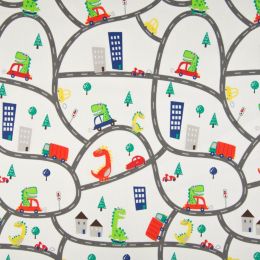 Dino World Cotton Fabric | Traffic Ecru
