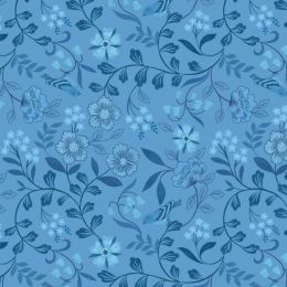 Forget Me Not Lane Lewis & Irene Fabric | Countryside Birds Denim Blue