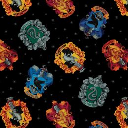 Harry Potter Fabric | Hogwarts Crests Black