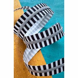 Sassafras Lane Zipper #5, 3 Yards | Wide Black Stripe Tape, Nickel Teeth