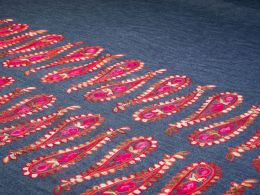 Embroidered Denim Fabric Border | Paisley Pendulum Hot