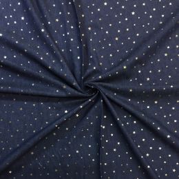 Sparkling Chambray Fabric | Gold Metallic Mini Star on Dark Blue