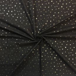 Sparkling Chambray Fabric | Gold Metallic Mini Star on Black
