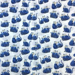 Cat-I-Tude 2 Fabric | Mini Scroll Cats Blue Metallic