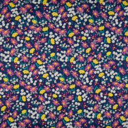 Daisy Delight Cotton Fabric | Navy