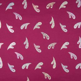 Cotton Rich Jersey Fabric | Foil - Feathers Bordeaux
