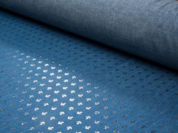 Sparkling Chambray Fabric | Gold Metallic Anchors on Blue
