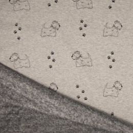 Luxury Sweatshirt Fabric | Grey Melange Scottie Dog