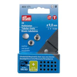 Tubular Rivets, For Material Thickness 4-6mm | Silver, 9mm | Prym