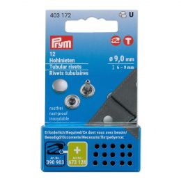 Tubular Rivets, For Material Thickness 6-9mm | Silver, 9mm | Prym