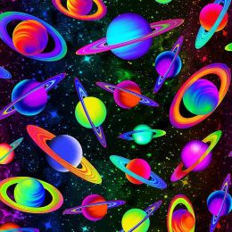 Timeless Treasures Space Fabric | Neon Planets