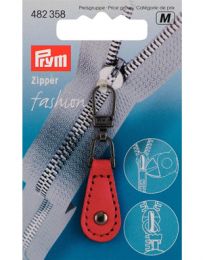 Prym Zip Puller | Imt. Leather Tab, Round - Red